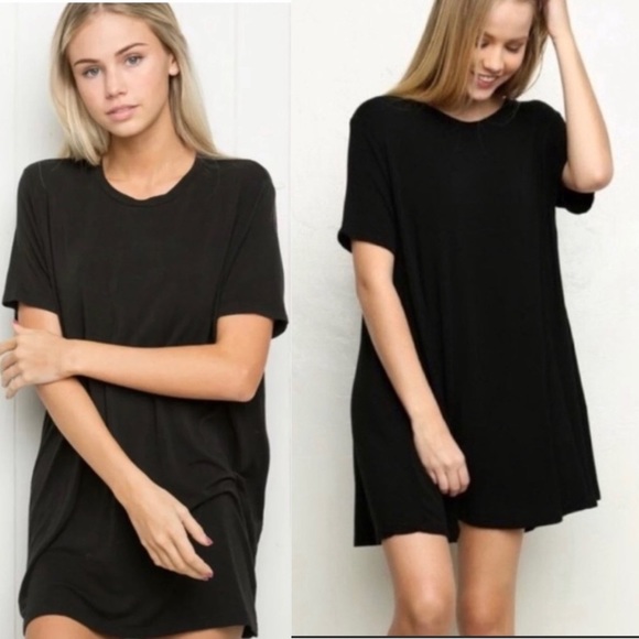 Brandy Melville Dresses & Skirts - Brandy Melville Luana Top Vegan Suede T-Shirt Dress Short Sleeve Black One Size